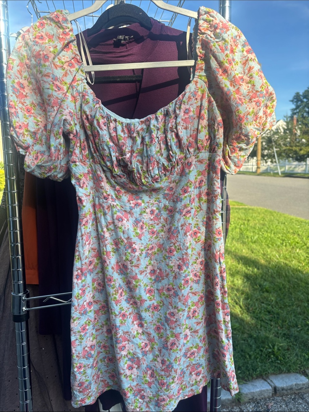 Forever 21 Pink Floral Puff Sleeve Mini Dress